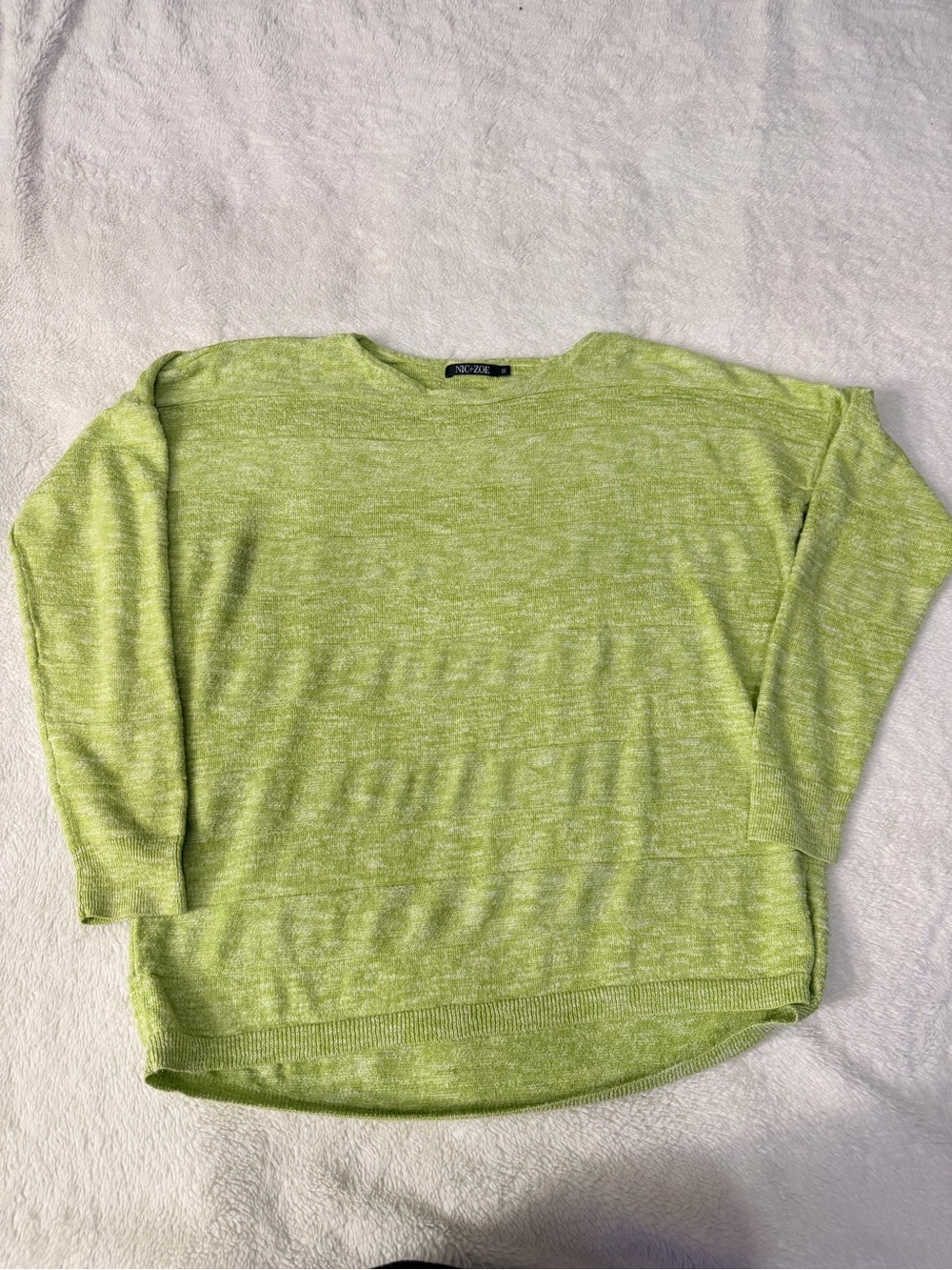 NIC + ZOE Heathered Lime Green Crew Neck Sweater